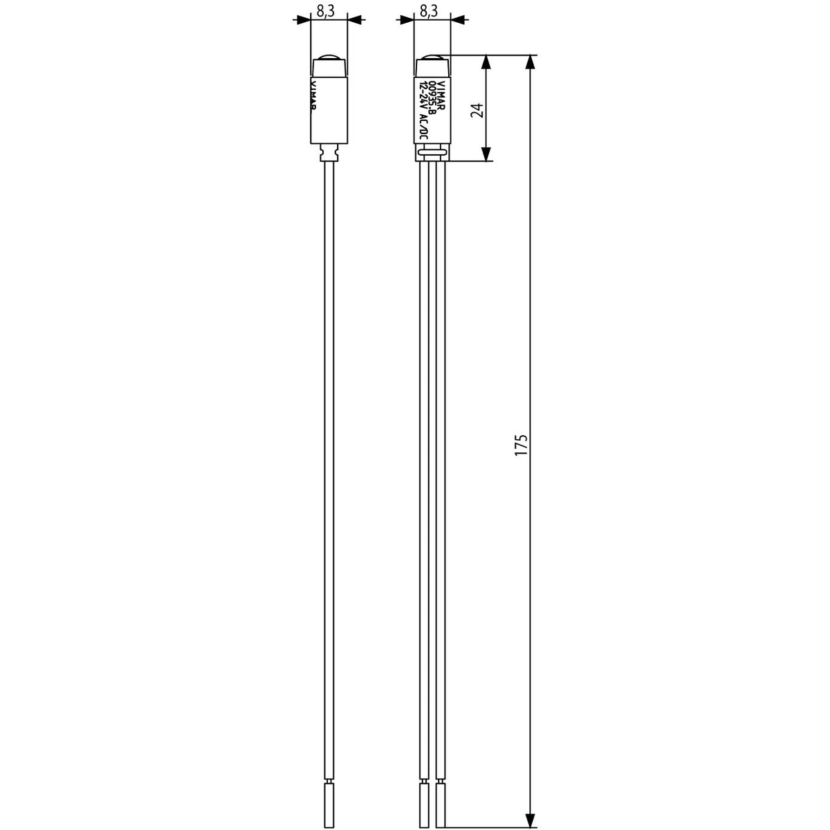 Vimar LED Signalling Unit, 12-24V AC/DC, 0.1W, For Switch/Push Button