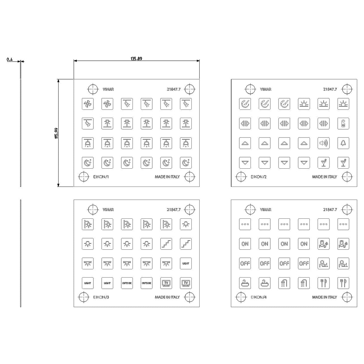 Vimar EIKON Symbol Sticker Sheets, For Eikon Tactil Controls