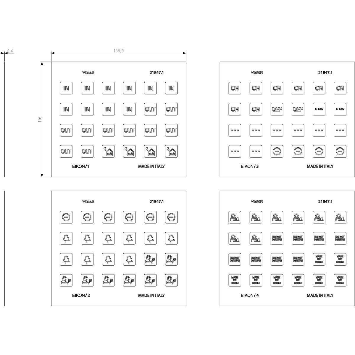 Vimar EIKON Symbol Sticker Sheets, For Eikon Tactil Controls