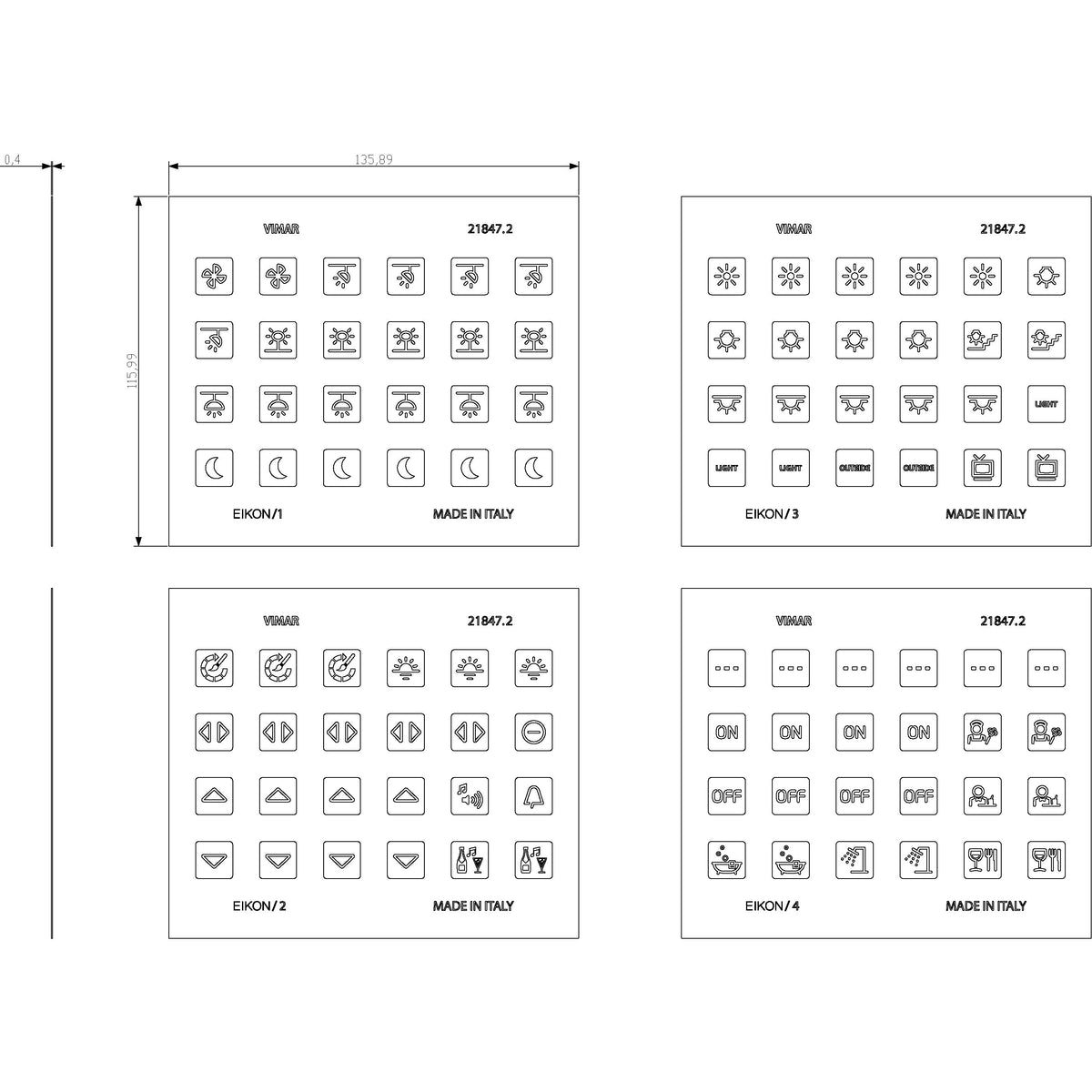 Vimar EIKON Symbol Sticker Sheets, For Eikon Tactil Controls