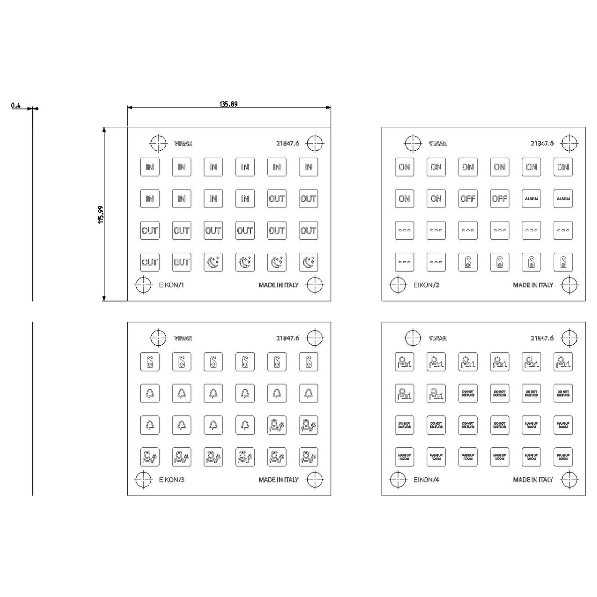 Vimar EIKON Symbol Sticker Sheets, For Eikon Tactil Controls