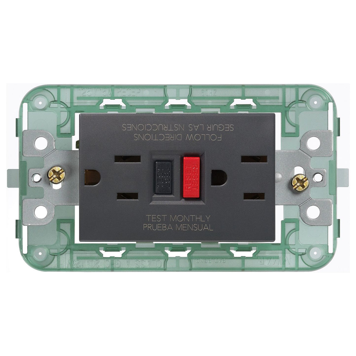 Vimar Neve Up Dual USA GFCI Outlet, 2P+E, 15A, 125V, 60Hz, 3-Module