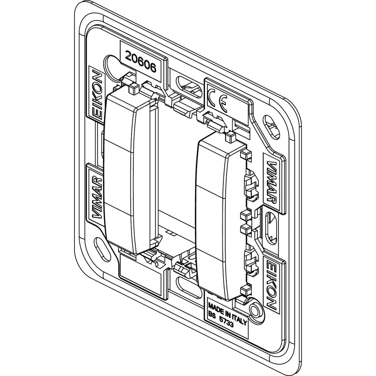 Vimar Eikon 1-Module Mounting Frame, For Square British Standard Mounting Boxes, With Screws