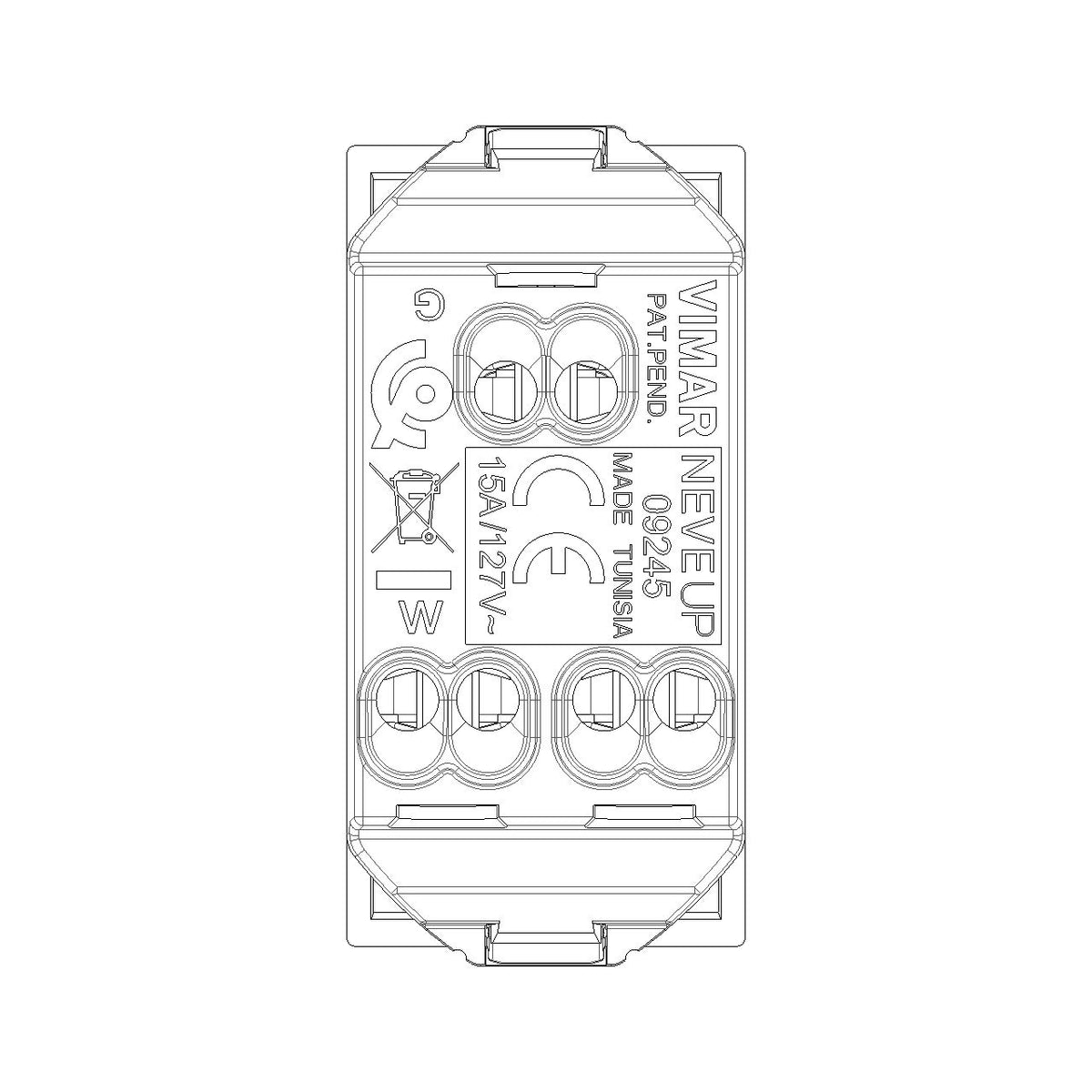 Vimar Neve Up 2P+E 15A USA+SASO Socket Outlet, 127V, Flush Mount