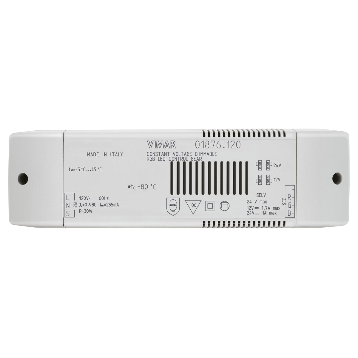 Vimar LED RGB Constant Voltage Driver, For RGB LED Modules, 12/24VDC, 24W, IP20