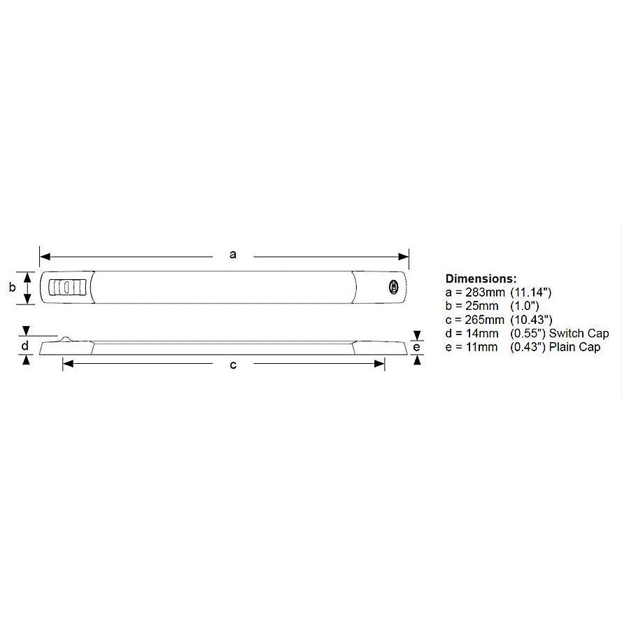 Hella Marine LED Surface Mount Strip Lamp, IP67, 283 x 25mm, 500mm Tinned Cable