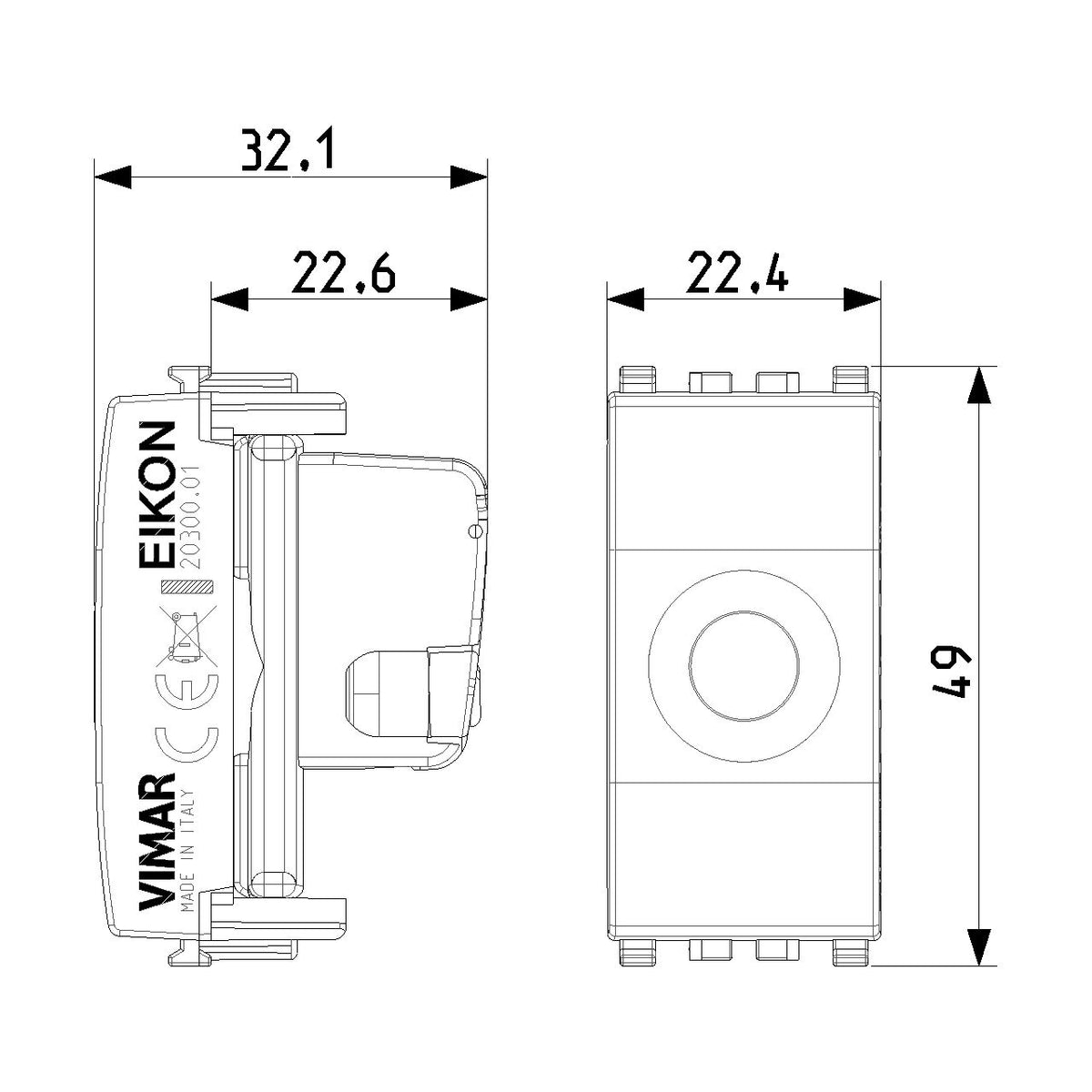 Vimar Eikon TV-RD-SAT Coaxial Socket Outlet, 5-2400 MHz, Male Connector