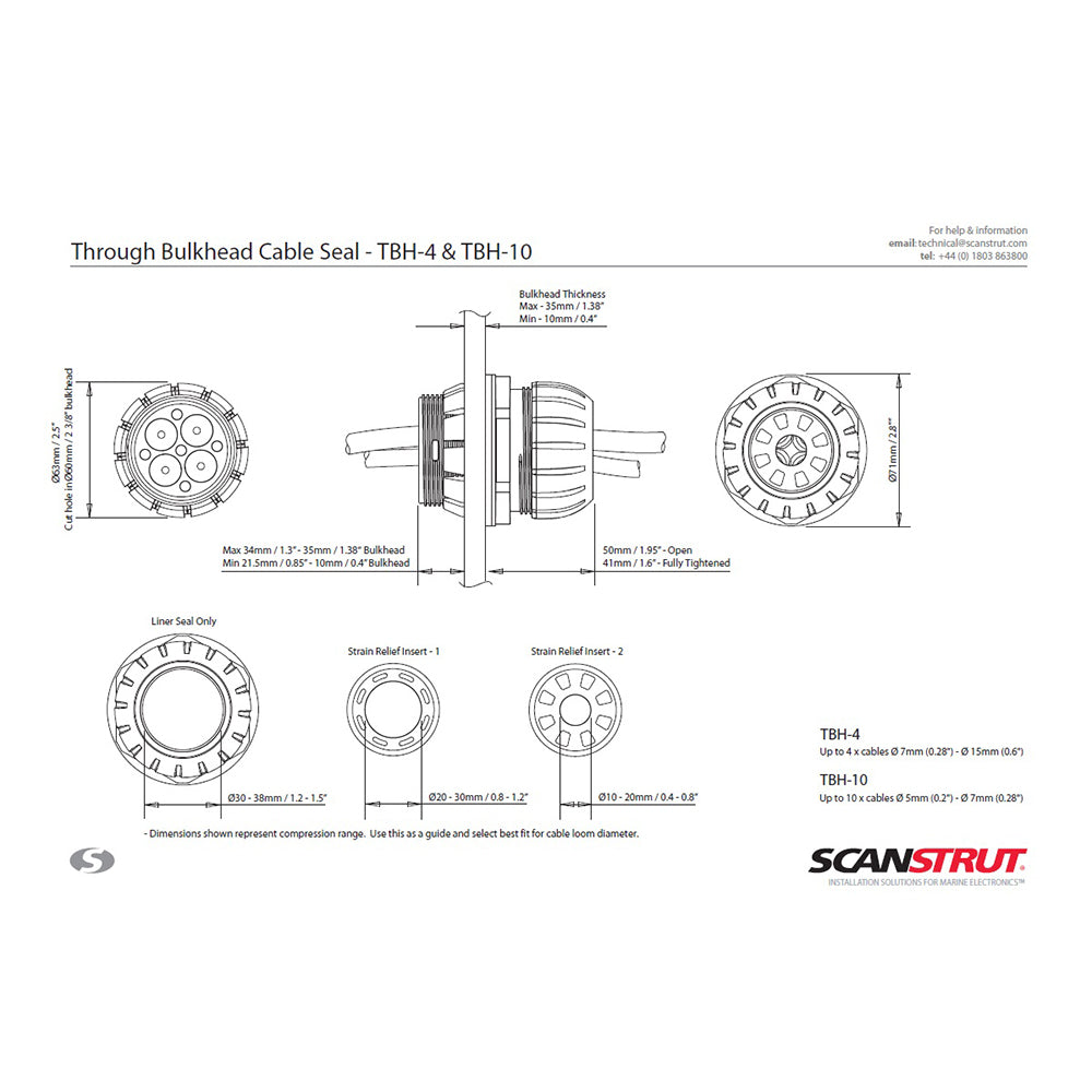 Scanstrut TBH-4 Through Bulkhead Cable Seal TBH-4
