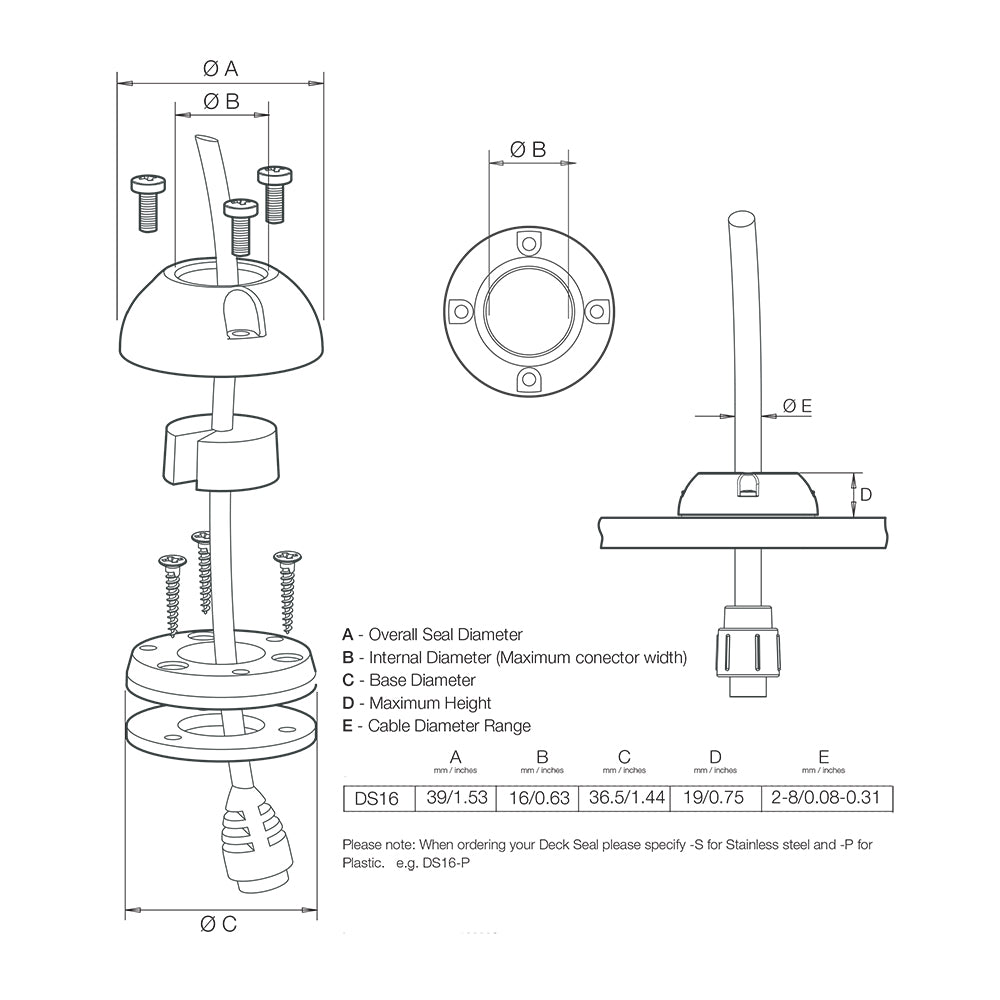 Scanstrut DS16-S Vertical Cable Seal - Stainless Steel DS16-S