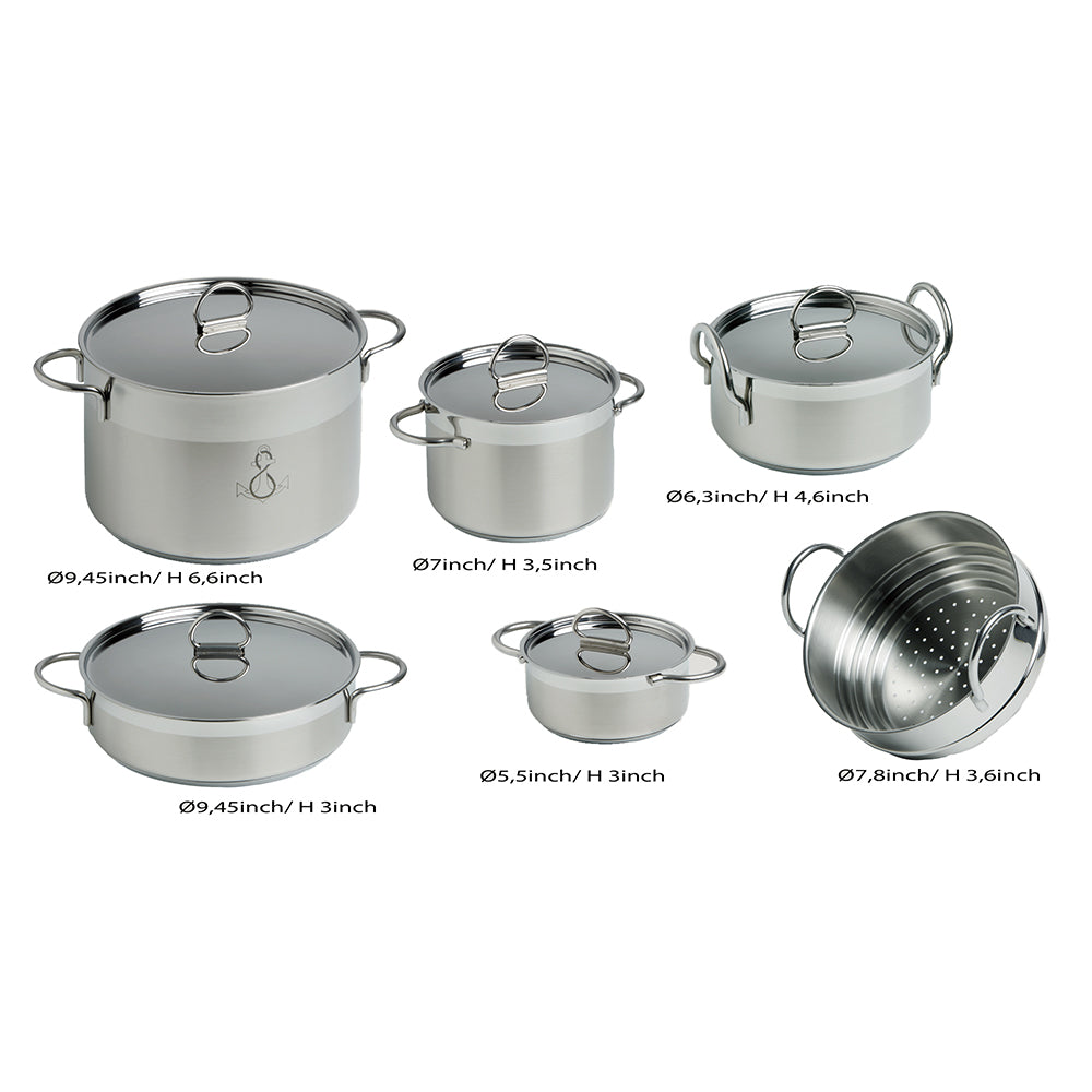 Marine Business Kitchen Cookware Pan Set Self-Containing - Stainless Steel - Set of 8 20001