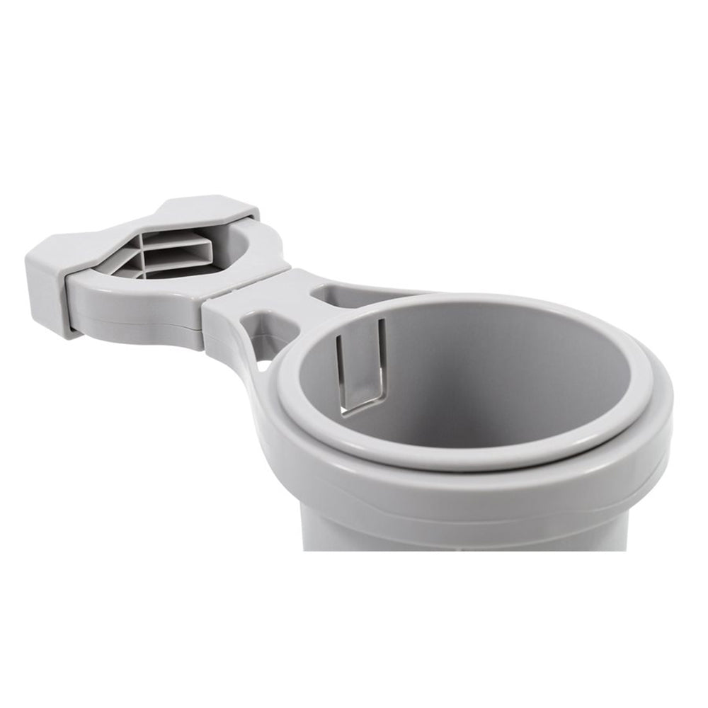 Camco Clamp-On Rail Mounted Cup Holder - Large for Up to 2" Rail - Grey 53092