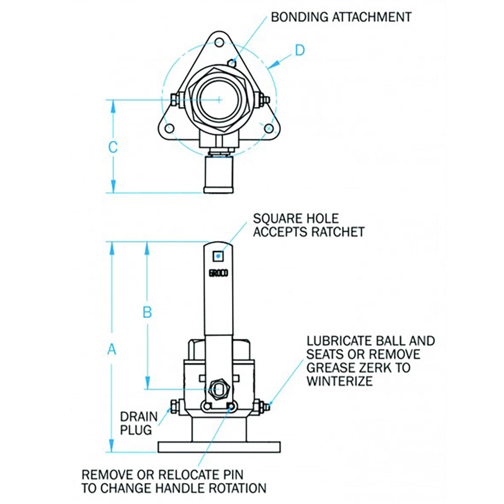 GROCO 1" Bronze Tri-Flanged Ball Valve/Seacock FBV-1000