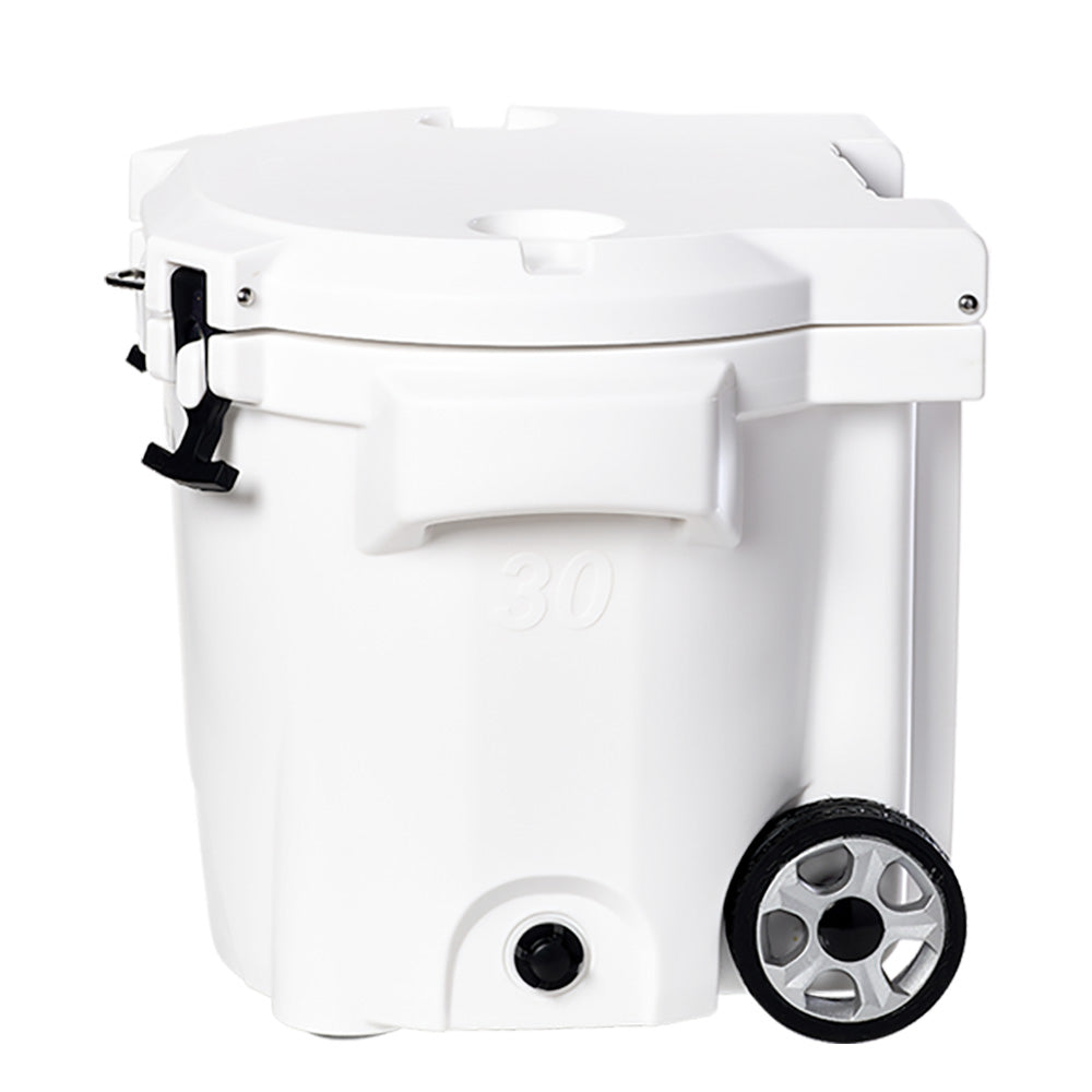LAKA Coolers 30 Qt Cooler w/Telescoping Handle & Wheels - White 1079