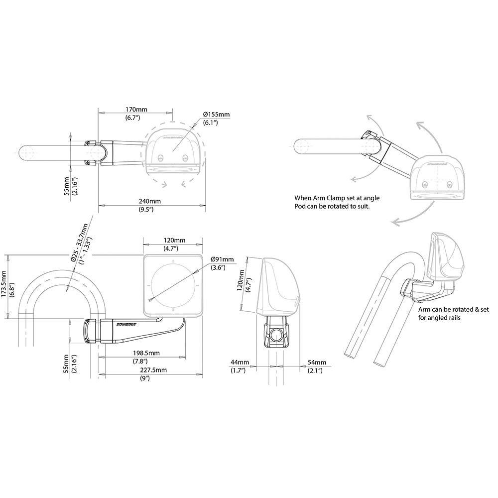 Scanstrut Scanpod Single Instrument Pod - Precut - Arm Mounted - Fits 1" - 1.3" Rails SPR-1I-AM
