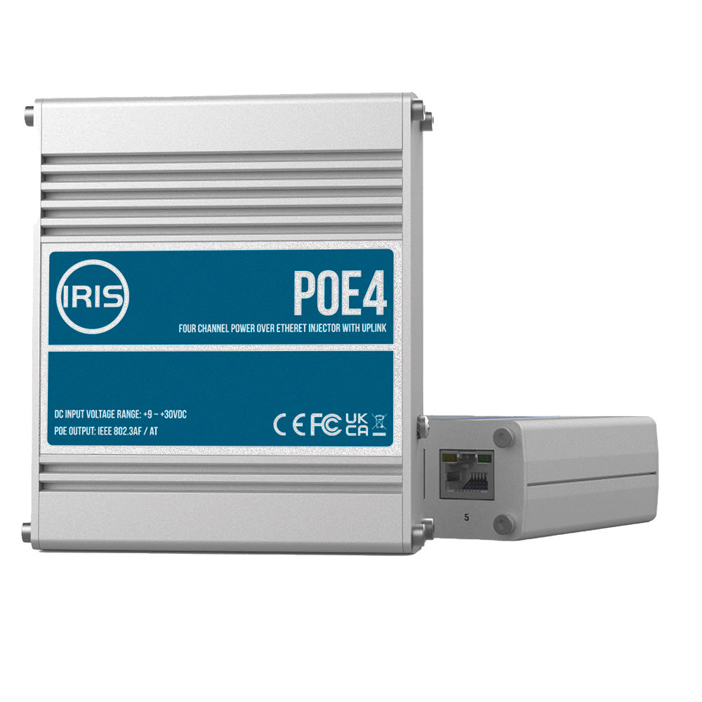 Iris Four Channel Uplink Power Over Ethernet Switch - IEEE802.3af & 3at Compliant - 9-30VDC Input - 48VDC Output POE4V2