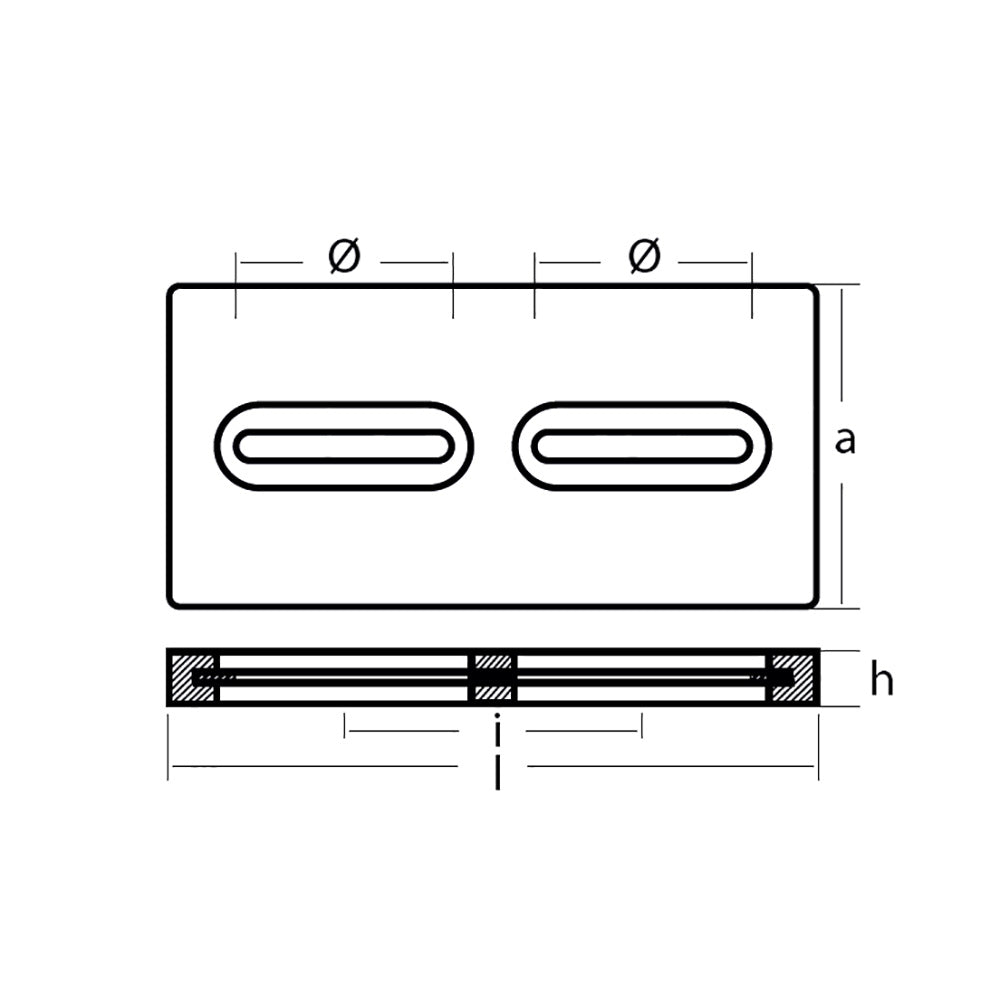 Tecnoseal Rectangular Zinc Plate Anode w/Inserts - 12" x 6" x 1" TEC-DIVERSD