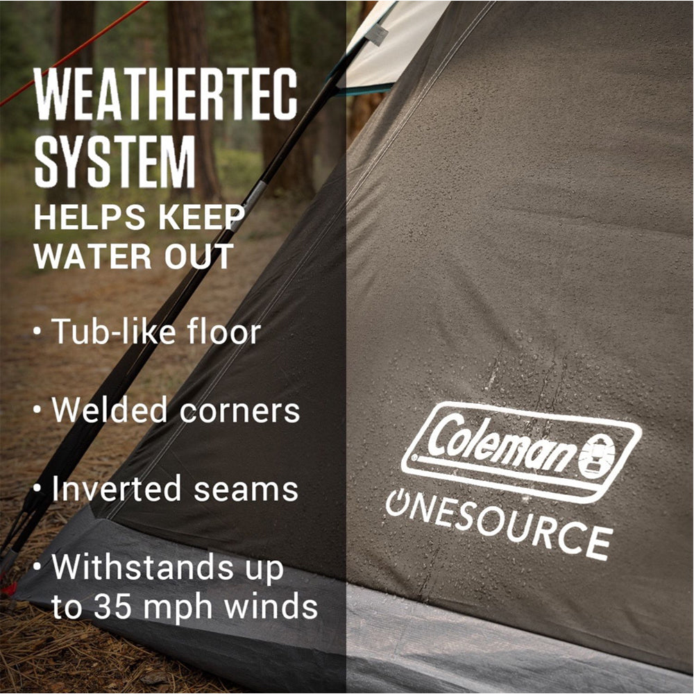 Coleman OneSource Rechargeable 4-Person Camping Dome Tent w/Airflow System & LED Lighting 2000035457