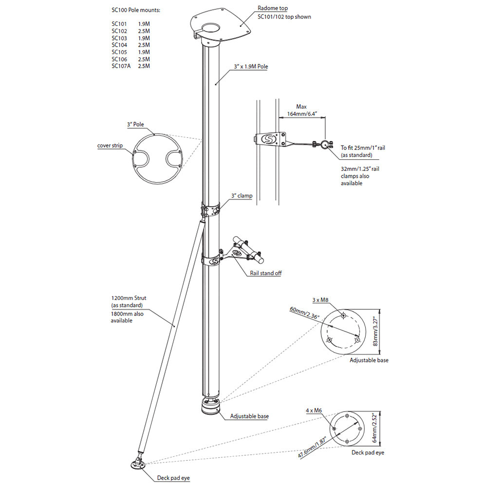 Scanstrut SC103 Radar Pole Mount - 6' SC103