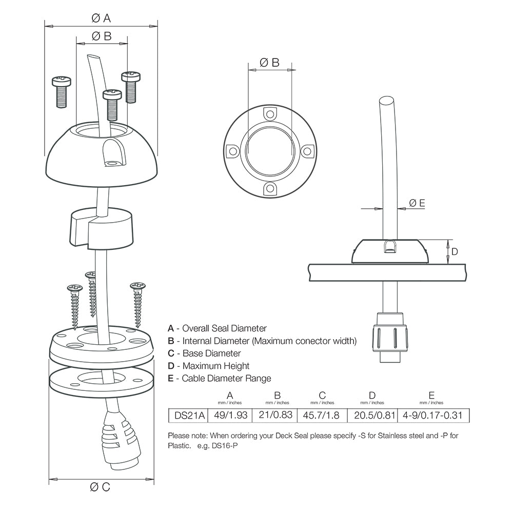 Scanstrut DS21A-P Vertical Cable Seal DS21A-P