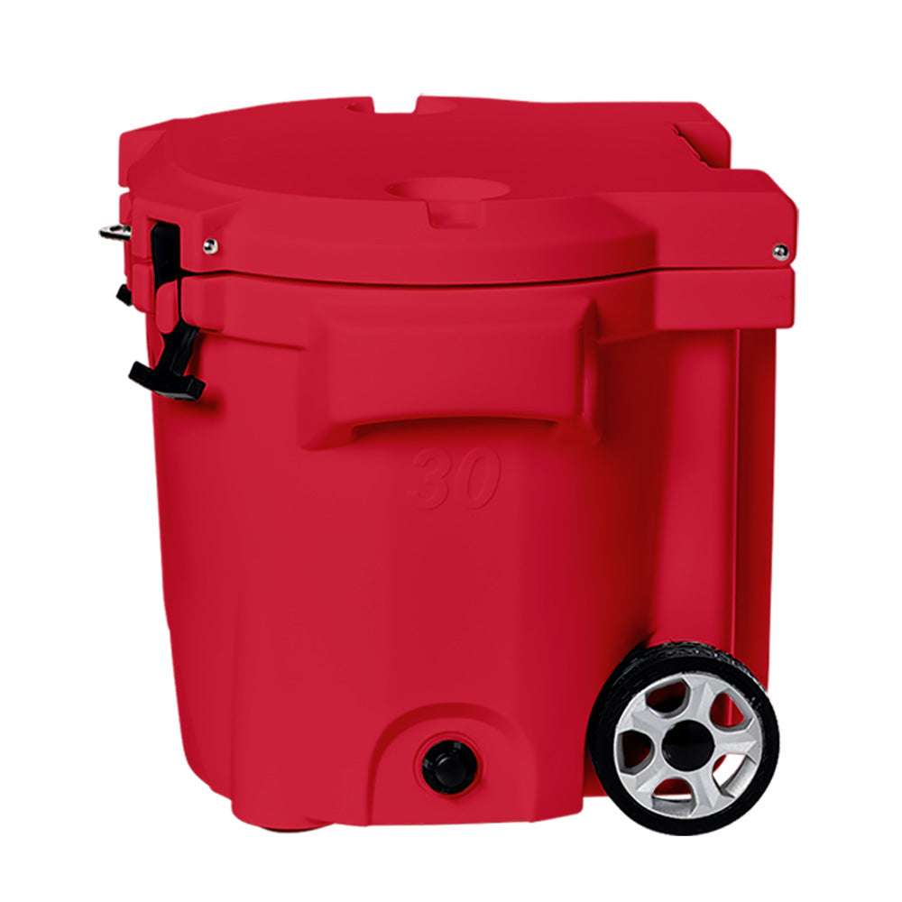LAKA Coolers 30 Qt Cooler w/Telescoping Handle & Wheels - Red 1089