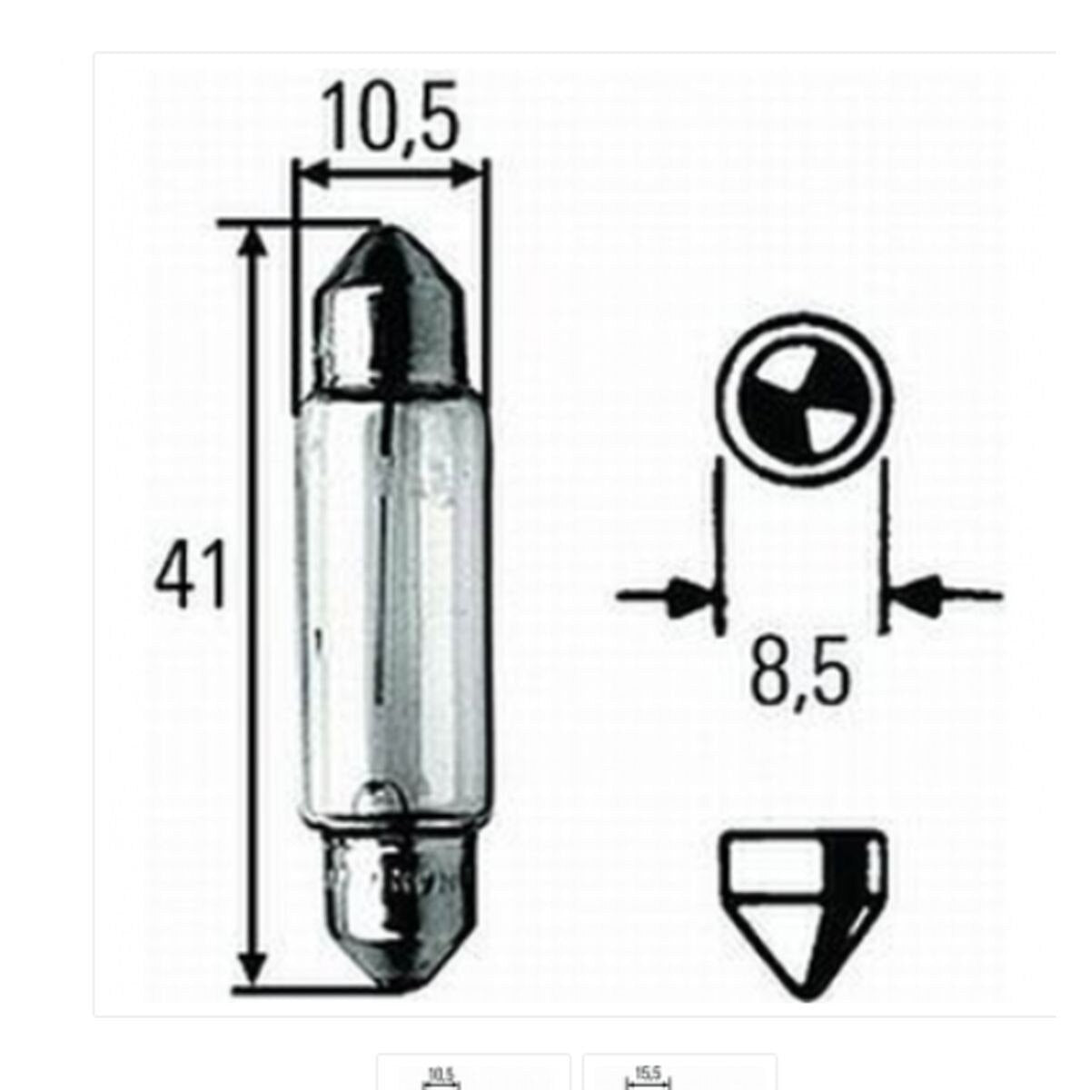 Hella Marine SV8.5-8 Base Festoon Bulb, 12V, 10W, 10x41mm, Clear