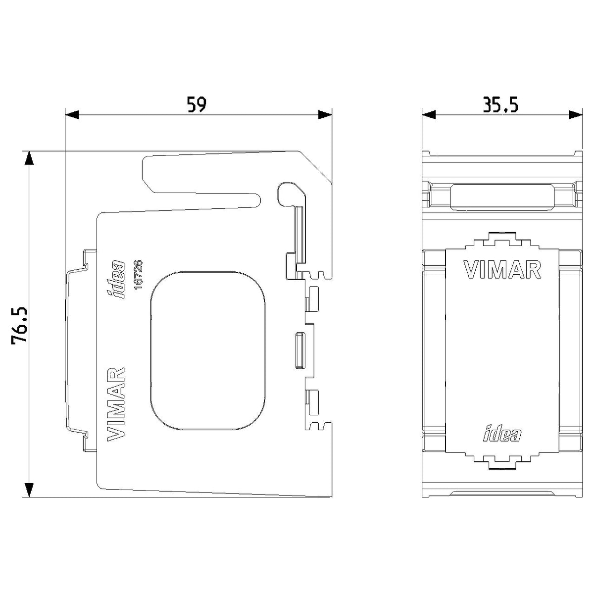 Vimar DIN Rail Mounting Frame, 1-Module, 2x17.5mm, RAL 7035 Grey