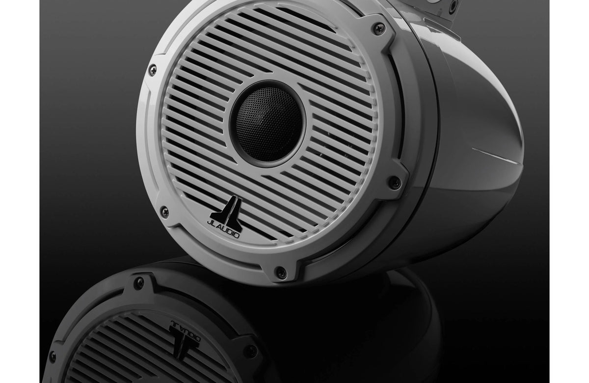 JL Audio M6-880ETXv3 Enclosed Tower Coaxial Speaker System, 8.8in, 125W RMS Each, 4 Ohm, Gloss White Enclosure, Gloss White Classic Grille, Black Tweeter Mesh, 2pk