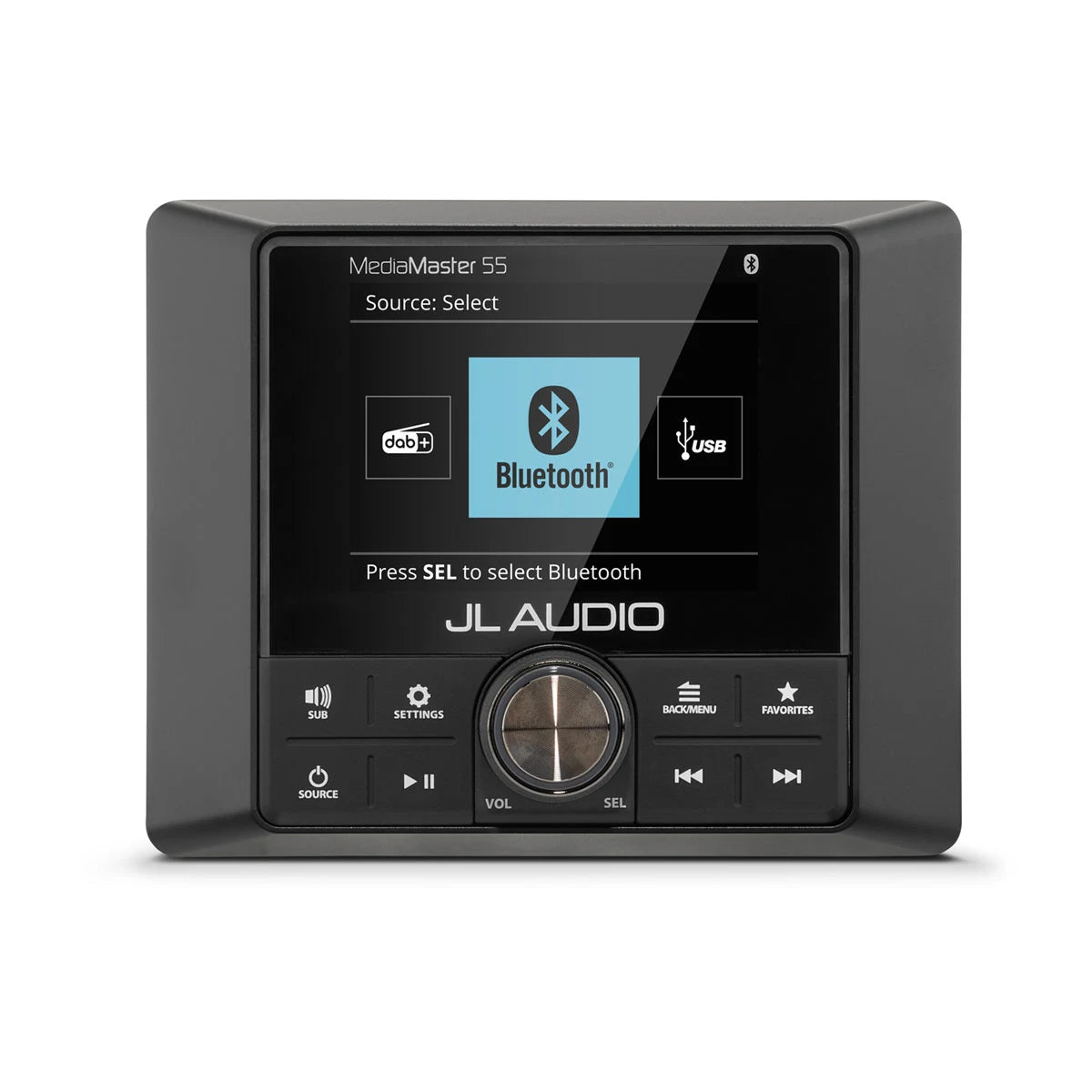 JL Audio MediaMaster 55 Marine Source Unit, NMEA 2000 Certified, 10-16V, IP67, 3-Zone Audio, Bluetooth, 2.8 in Color LCD