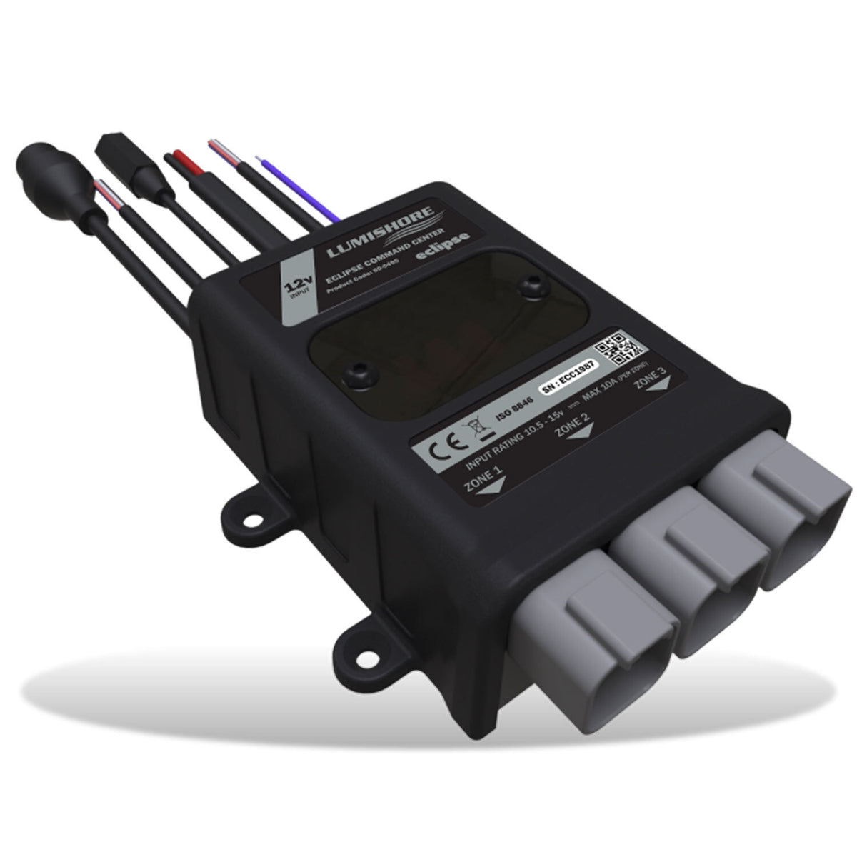 Lumishore ECLIPSE Command Center Lighting Control Module, MFD Ethernet Control, 12V Only, IP67, 3-Zone, 10A per Zone, Wi-Fi