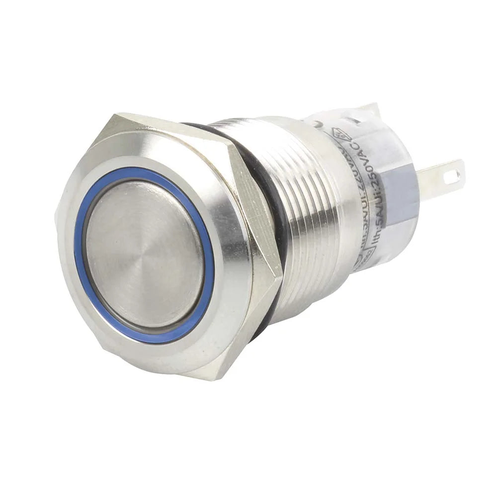 Hella Marine 8455 LED Ring Push Button Switch, IP67, 5A, 19mm, Through-Panel Mount, 304 Stainless Steel, 5-Pin Terminal, 1NO/1NC