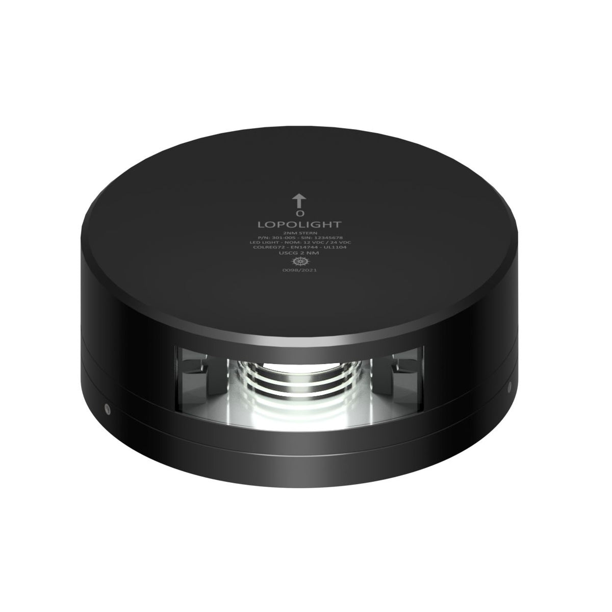 Lopolight 301-005 LED Stern Light, 2NM, 135°, 10-32VDC, IP68, Horizontal Mount, FB Flat Base, 6m Cable