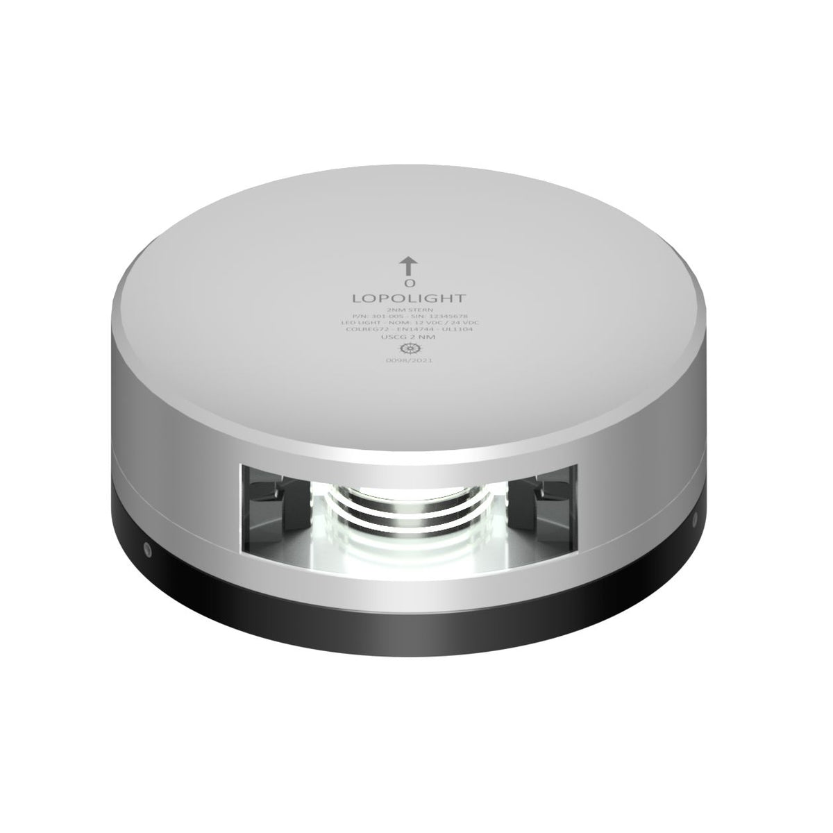 Lopolight 301-005 LED Stern Light, 2NM, 135°, 10-32VDC, IP68, Horizontal Mount, FB Flat Base, 6m Cable