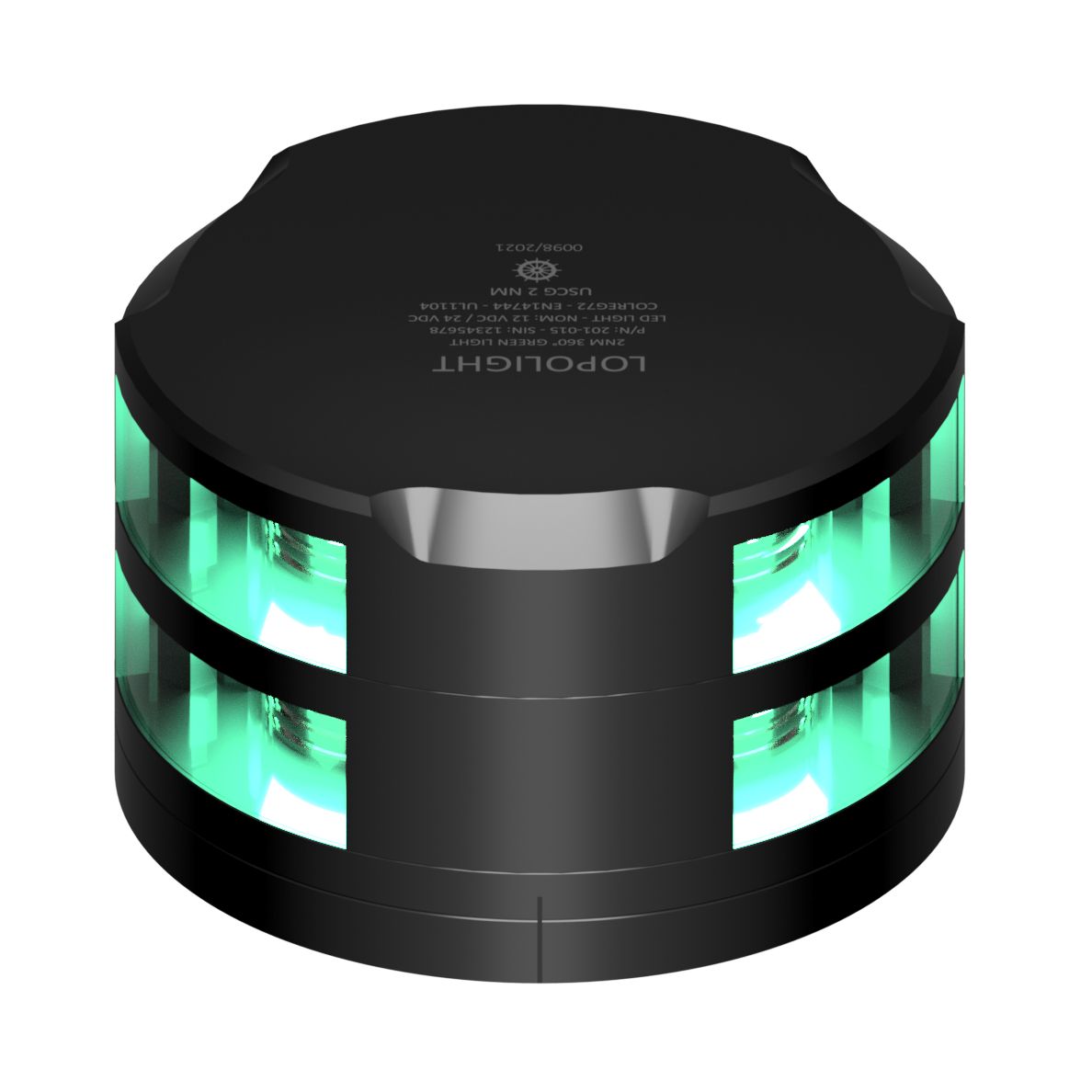 Lopolight 360° Green Navigation Light, 2nm, Horizontal Mount, IP68