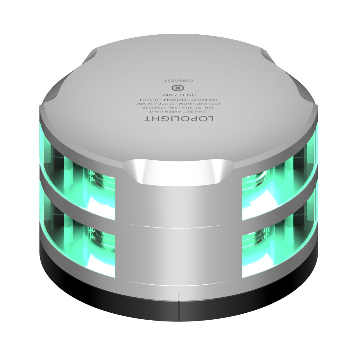 Lopolight 360° Green Navigation Light, 2nm, Horizontal Mount, IP68