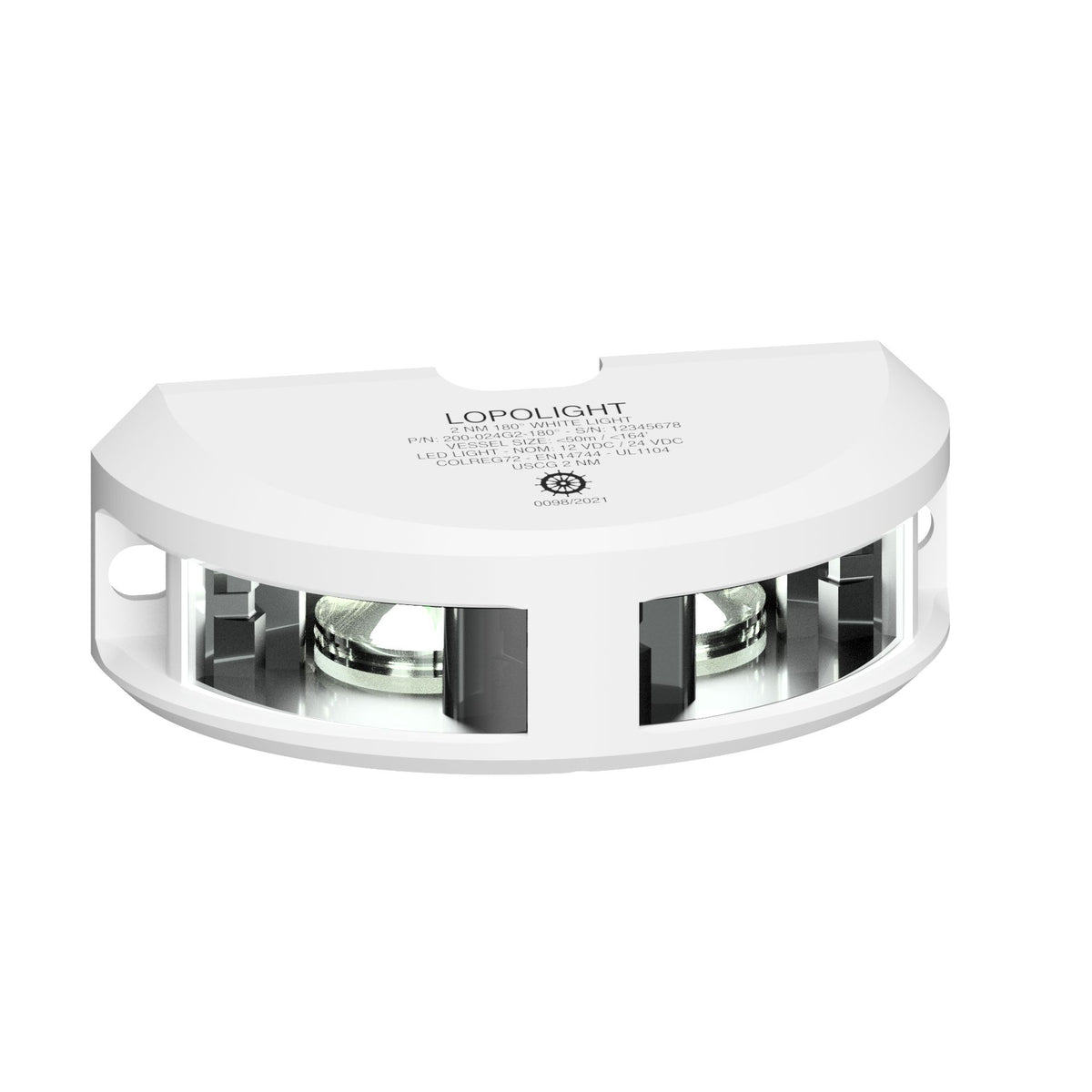 Lopolight Series 200-024 180 Deg White LED Navigation Light, 2NM, Vertical Mount, For Vessels Under 50m, 10-32VDC, IP68, COLREG72, USCG