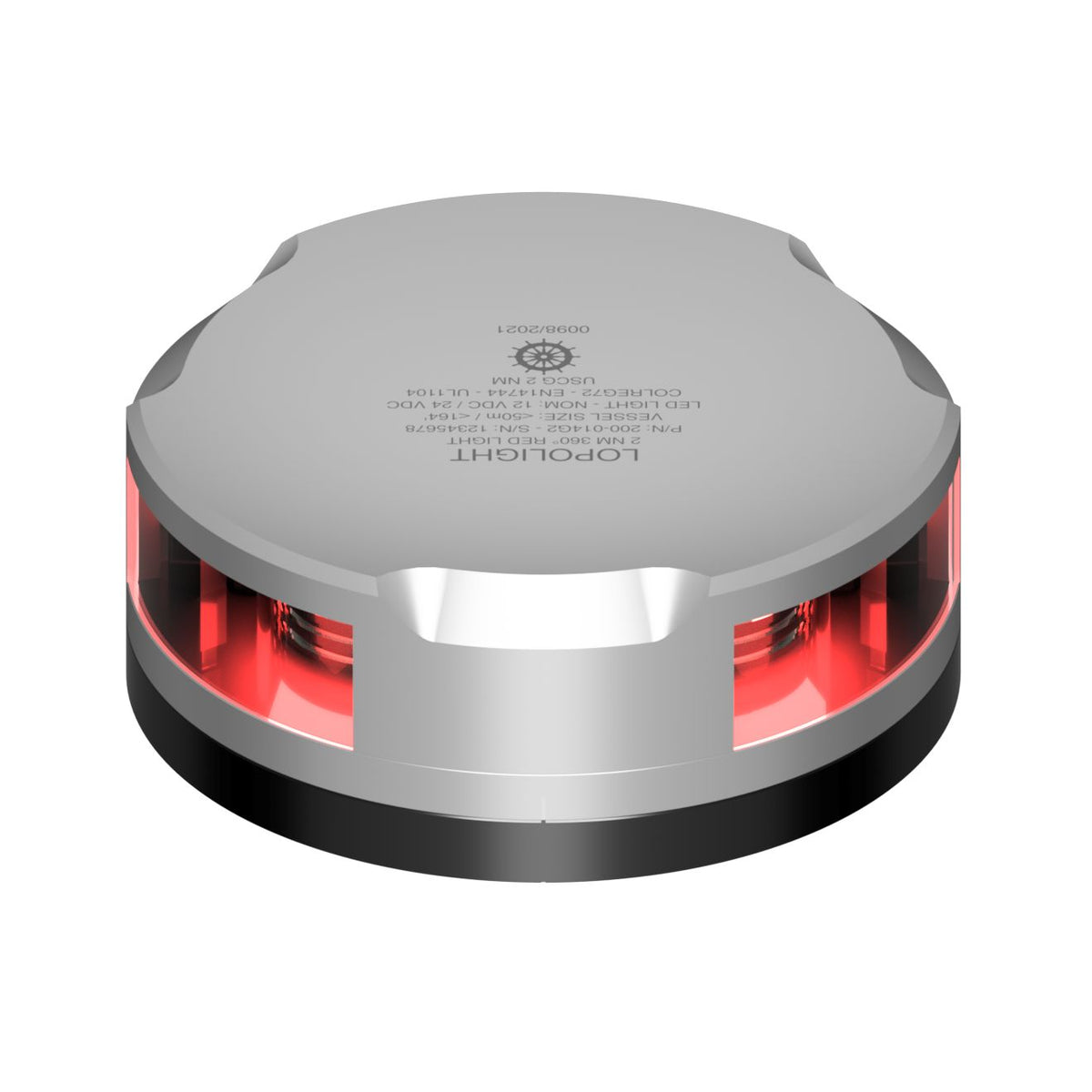 Lopolight 360 Degree Red Navigation Light, 2NM, 10-32VDC, IP68, FB Flat Base, Horizontal Mount
