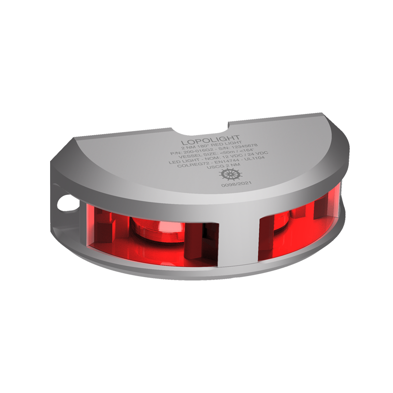Lopolight Series 200-016 G2 180 Deg Red LED Navigation Light, For Vessels to 50m, 2NM, Vertical Mount, 10-32V DC, IP68