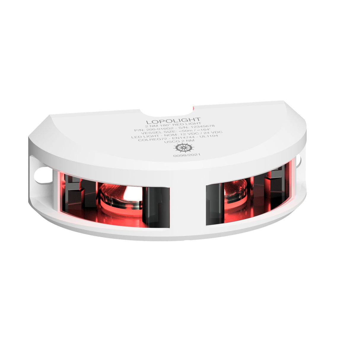 Lopolight Series 200-016 G2 180 Deg Red LED Navigation Light, For Vessels to 50m, 2NM, Vertical Mount, 10-32V DC, IP68