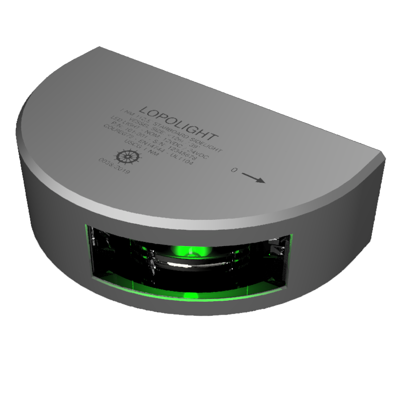 Lopolight Starboard LED Sidelight, 1NM, Vertical Mount, 10-32V, IP68, Under 12m Vessels
