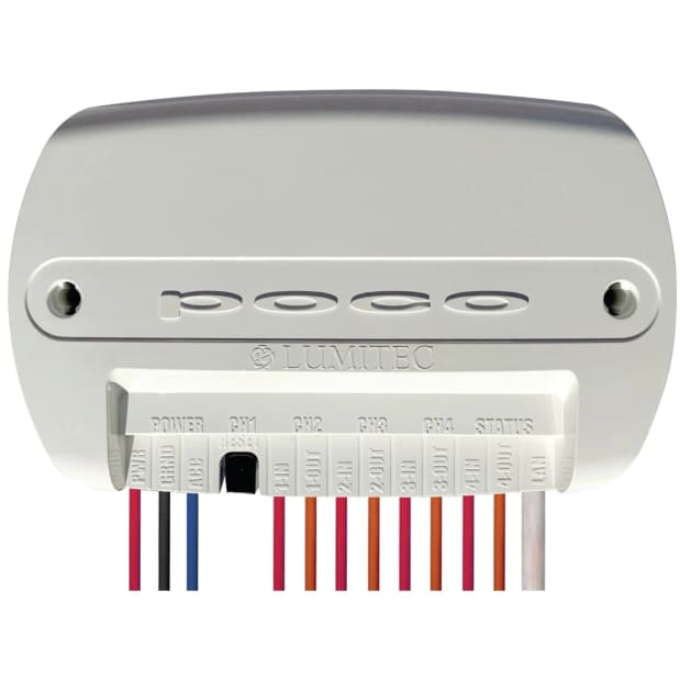 Lumitec Poco 3 Digital Lighting Control Module, For PLI-Enabled Lights, 10-30V, 4-Channel 10A/Ch, 40A Max, WiFi, Bluetooth-LE, 10/100 Ethernet, IP65