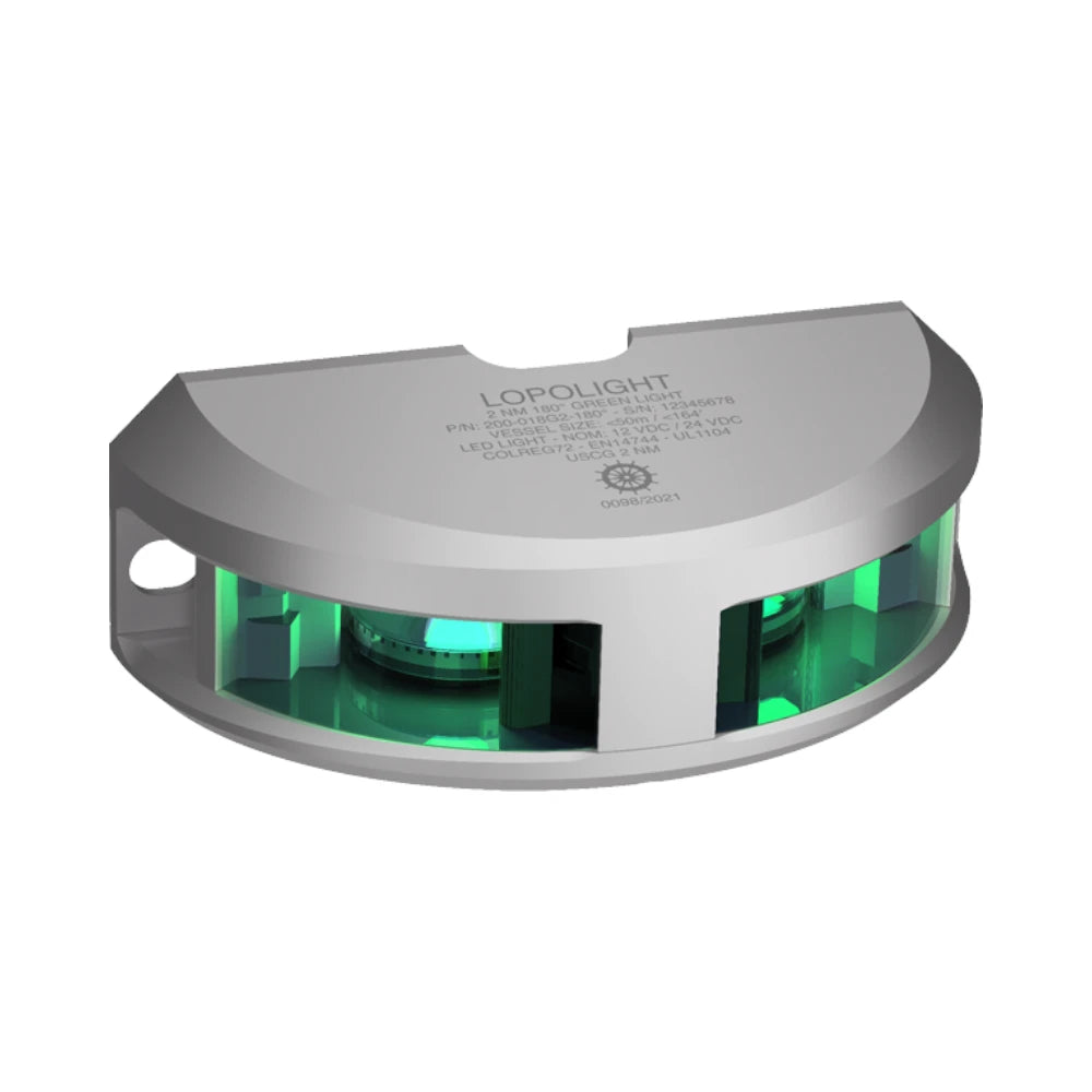 Lopolight 200-018 Series 180° Green Navigation Light, 2NM, Vertical Mount, 10-32VDC, IP68