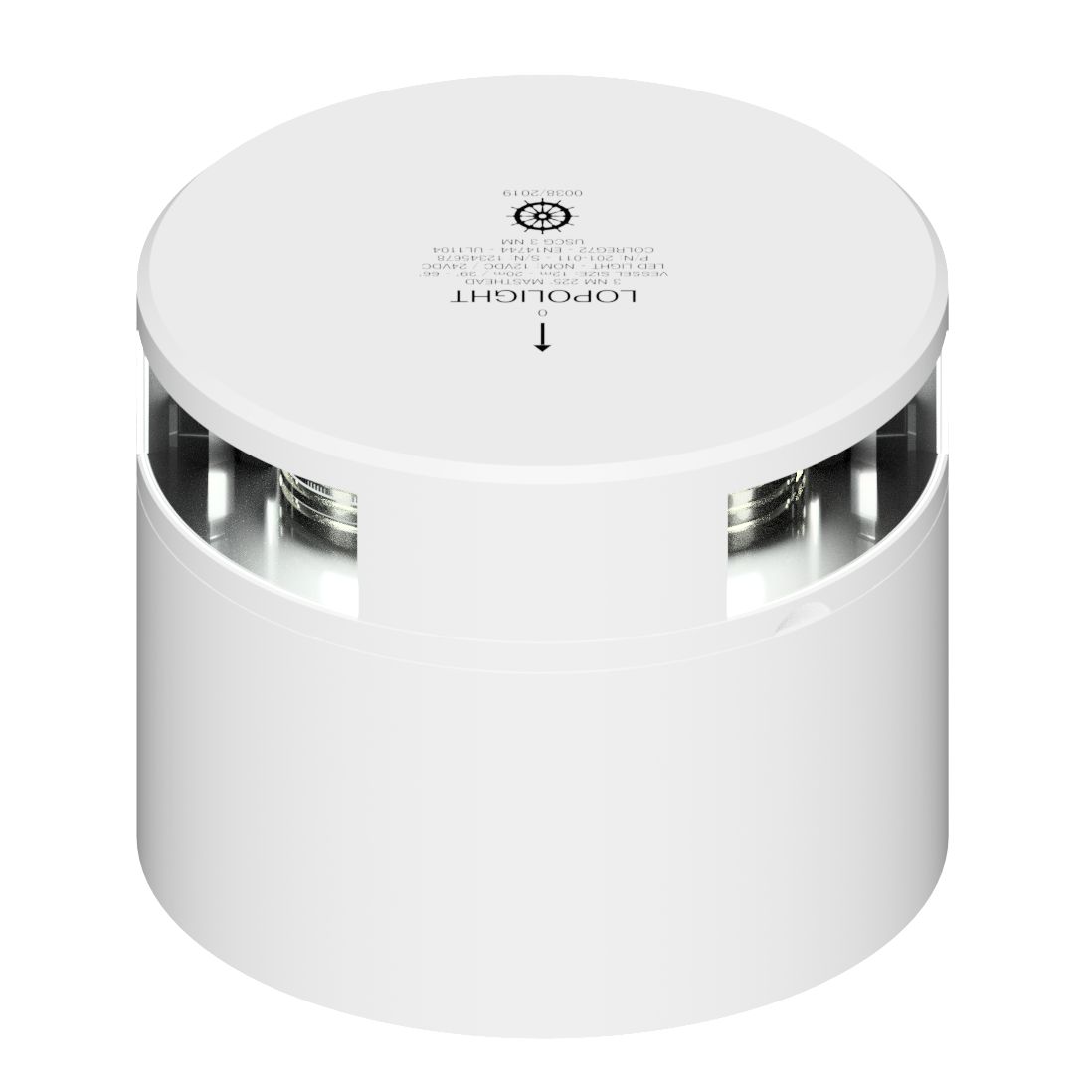 Lopolight Series 201-011 Masthead Navigation Light, 225°, 3NM, White Light, 10-32VDC, IP68, Horizontal Mount