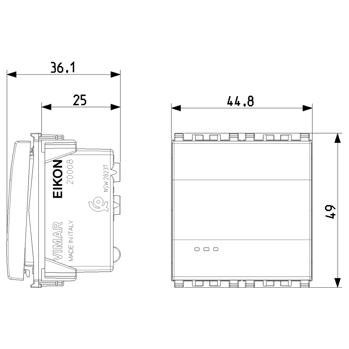 Vimar Eikon Push Button Switch, 1P NO, 10A, 250V, Illuminable, IP40