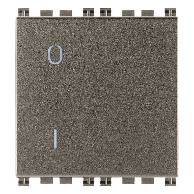 Vimar Arké 19015 2-Pole 1-Way Rocker Switch, 16AX, 250V, IP40, Flush-Mount, Lightable, Replaceable Button