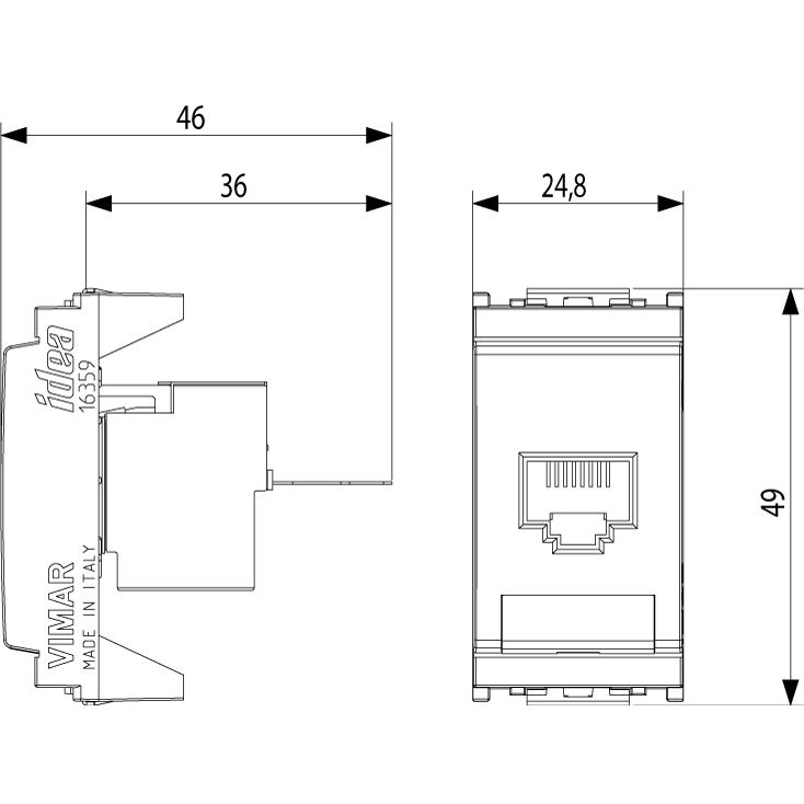 Vimar Netsafe 16359 RJ45 Socket Outlet, T568A/B Wiring, 8-Contact