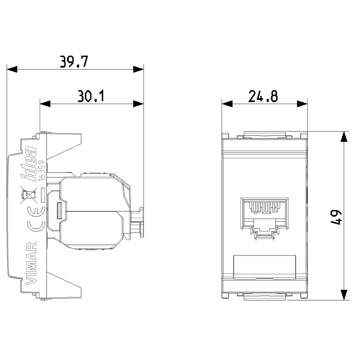 Vimar Netsafe 16359 RJ45 Socket Outlet, T568A/B Wiring, 8-Contact