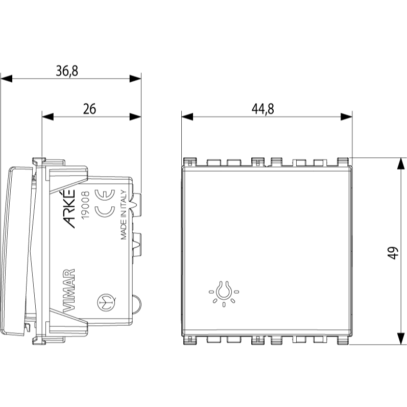 Vimar Arké Push Button, 1P NO, 10A 250V, Lightable, IP40
