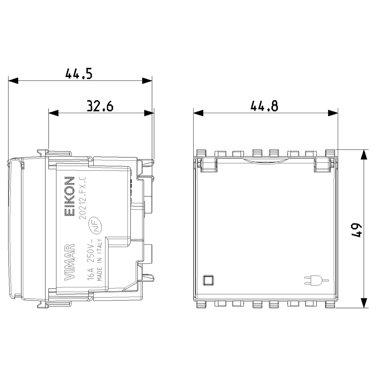 Vimar Eikon SICURY French Standard Socket Outlet, 2P+E 16A 250V, 2-Module