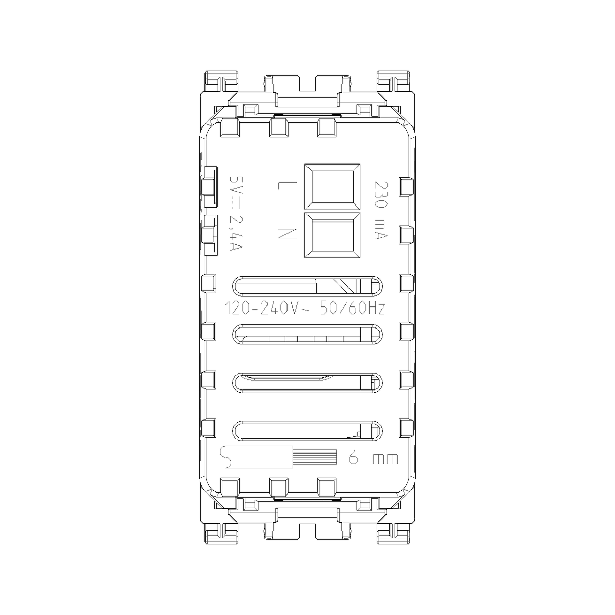 Vimar Arké USB Charging Outlet, 120-240V AC, 1 Module