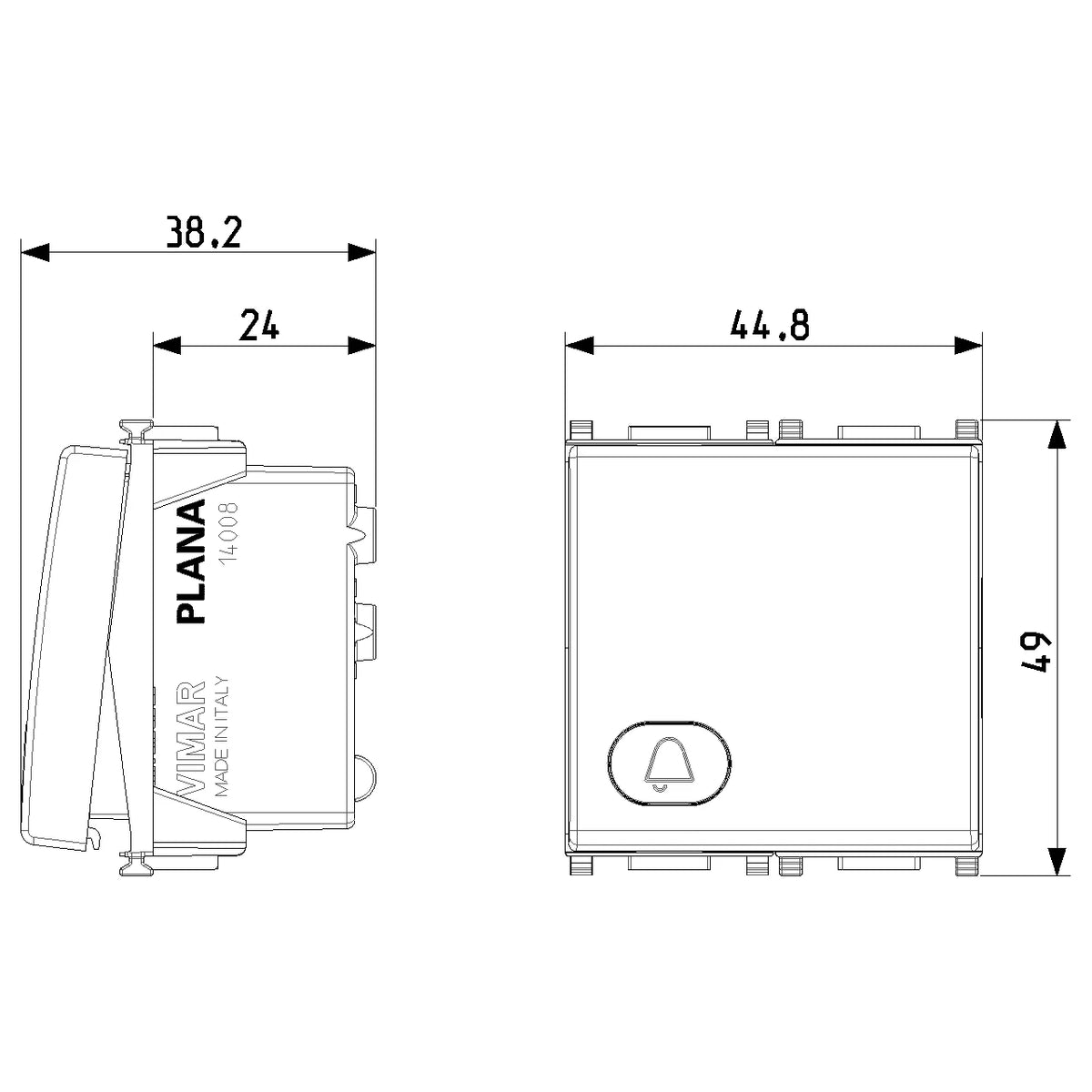 Vimar Plana 1P NO 10A Push Button, 250V, Lightable, IP40
